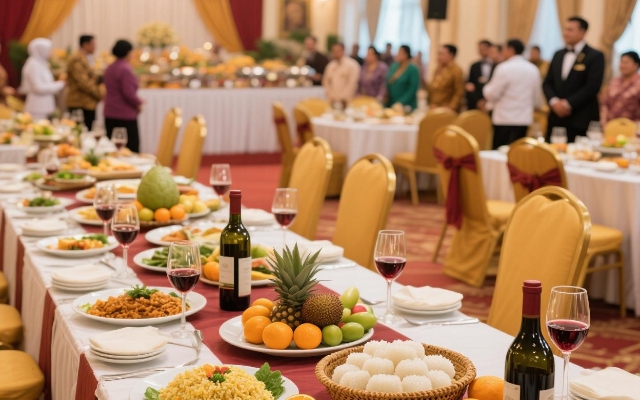 Keterangan Foto:Ilustrasi menu makanan bergizi untuk tamu resmi dengan berbagai pilihan seperti lontong opor dan buah segar.(Ist)