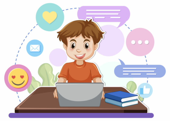 A man browsing social media illustration