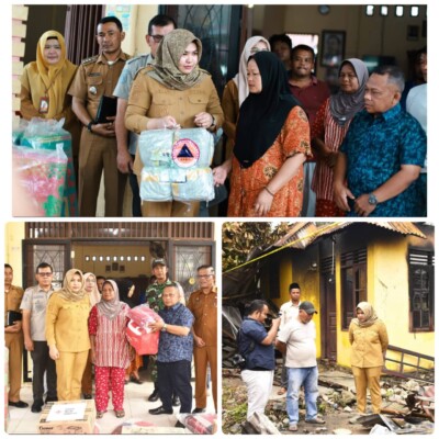 Wakil Bupati Atika Azmi Utammi Nasution turun ke lokasi kebakaran dan berikan bantuan pada para korban. (istimewa)