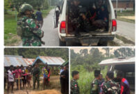 Prajurit Satgas Pamtas Yonif 147/KGJ membantu kelancaran prosesi pemakaman warga di Distrik Yamor, Papua Barat Daya. (Pen Satgas Pamtas RI-PNG Yonif 147/KGJ)