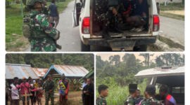 Prajurit Satgas Pamtas Yonif 147/KGJ membantu kelancaran prosesi pemakaman warga di Distrik Yamor, Papua Barat Daya. (Pen Satgas Pamtas RI-PNG Yonif 147/KGJ)