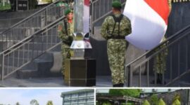 Prosesi pengibaran bendera dan jalannya upacara peringatan Haornas ke-43 di Lapangan Makodam XVIII/Kasuari, Manokwari, Rabu (9/9/2026). ( Pendam XVIII/Kasuari)